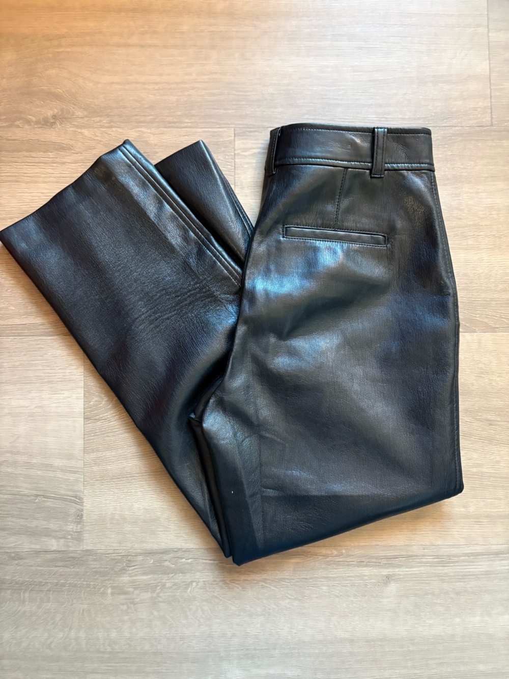 Babaton Black Leather Straight-Leg Trousers